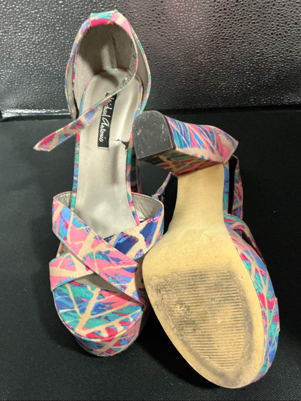 Michael Aram Multicolor Pink Blue Platform Sandals - Picture 3 of 3